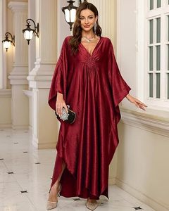 V Neck Maxi Abaya <b>Dress</b> Batwing Sleeve <b>Loose</b> Fit Asymmetrical Hem Solid Color Women's Daily Wear Polyester Modest Style - Product Image 4