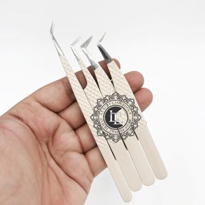 Vente chaude Nude Poudre Revêtement Argent Pointe Cils Pince À Épiler En Acier Inoxydable Diamant Motif Pince À Épiler Testé À La Main Logo Privé - Product Image 6