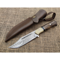 Couteau de chasse en acier de Damas, fait main, pour le camping en plein air, avec manche en bois et étui de transport durable pour la chasse