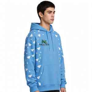 NEXTEX Sweat à capuche unisexe en molleton de coton doux bleu ciel, motif avion en papier, chaud et décontracté - Product Image 4