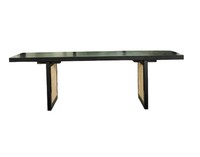 Ensemble de salle à manger scandinave moderne en bois, table rectangulaire avec chaises à dossier en rotin pour la salle à manger à domicile
