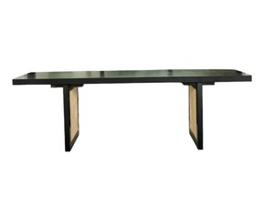 Ensemble de salle à manger scandinave moderne en bois, table rectangulaire avec chaises à dossier en rotin pour la salle à manger à domicile - Product Image 3