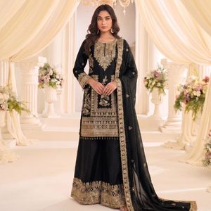 Heavy Soft Silk Elegant <b>Top</b> Bottom Set With Premium Real Mirror Embroidery <b>Net</b> Dupatta Wholesale Rate By Royal Export - Product Image 1