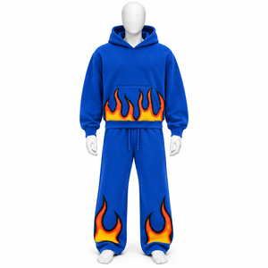 Oversized Regular Fit Acid Wash Winter 100% Cotton <b>Zip</b> <b>Hooded</b> & Jogger 2-Piece Tracksuit Set for Men - Product Image 6