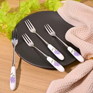 Timeless Serene Mini Metal Dessert <b>Forks</b> Eco-Friendly Lavender Printed Set of 4 for Home & Camping-PC Dinner & Fruit <b>Forks</b> - Product Image 2