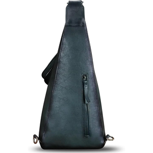 Sac bandoulière en cuir unisexe, design minimaliste, sangle détachable, fermeture éclair, cuir véritable, sangle d'épaule arquée - Product Image 2