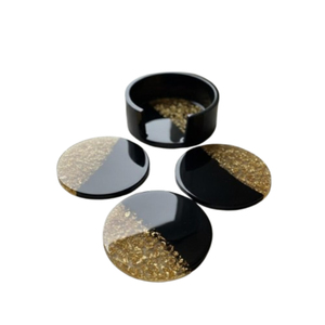 Marble Look <b>Epoxy</b> <b>Resin</b> Coaster Set With Gold Inlay Heat Resistant Square <b>Table</b> Protection For Modern Home Decor & Premium Gifts - Product Image 5