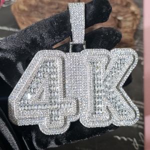 Pendentif personnalisé en argent sterling 925 avec diamant moissanite taille ronde VVS et diamant taille baguette serti pavé, style hip-hop - Product Image 1