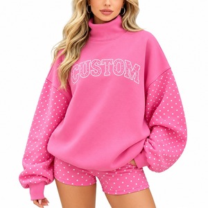 Ensemble court personnalisé pour femme, col montant, pull ample, haut doux à manches longues, manches à pois, tenue décontractée confortable - Product Image 5