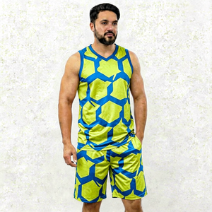 Ensemble débardeur et short pour homme à imprimé géométrique, col en V, séchage rapide, en polyester tricoté, tenue sportive d'été - Product Image 1