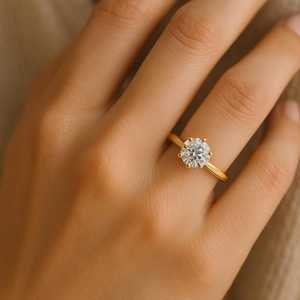 Bague solitaire en diamant rond de 1,01 carat cultivé en laboratoire, pour homme et femme, or massif 14 carats, bijoux de fiançailles, de mariage et de fête pour les partenaires - Product Image 2