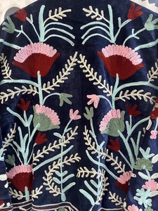 Bata de mujer con cuello en V, 100% algodón, reversible, con bordado floral azul, tipo kimono largo, con cinturón, para estar en casa, hecha a mano - Product Image 4