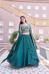 LAHENGA CHOLI DUPATTA PURE RANGOLI <b>SILK</b> SEQUNCE MOTI BIDS EMBROIDERY WORK - Product Image 3