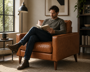 Sillón de Cuero Genuino de Estilo Moderno de Mediados de Siglo, Diseño Ecológico que Ahorra Espacio, Ideal para Apartamentos, Salas de Estar, Gimnasios y Exteriores - Product Image 5