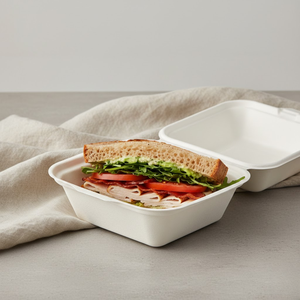 Lonchera Ecológica de Bagazo |   Envase desechable compostable de caña de azúcar tipo clamshell para ensaladas y pasteles, caja de embalaje para llevar comida. - Product Image 1