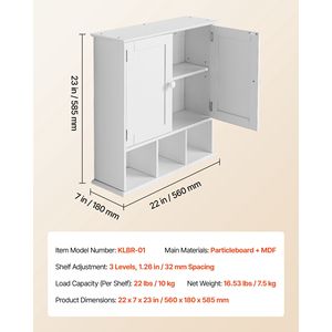 Modern <b>Wood</b> <b>Bathroom</b> <b>Wall</b> <b>Cabinet</b> with 2 Doors Adjustable Shelf <b>Wall</b> Mounted Storage Organizer for Toiletries Laundry Supplies - Product Image 4