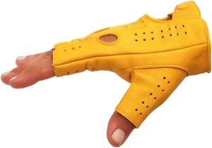 Yellow Half Finger Sheep Leather Cycling <b>Gloves</b> Breathable Button Closure Unisex Summer Riding <b>Gloves</b> - Product Image 2