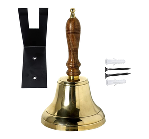 Campana de Mano de Latón Macizo con Mango de Madera, Chapada en Oro Pulido, Estilo Antiguo, Forma Redonda, para Decoración del Hogar - Product Image 3
