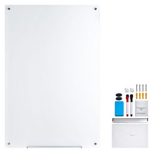 Lavagna Magnetica in Vetro Senza Cornice da Parete 36"x24" con Vassoio Porta Pennarelli e Gomma - Product Image 1