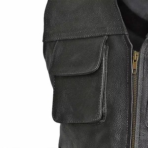 Chaleco de Cuero Genuino Personalizado para Hombre, Corto, Impermeable, Transpirable, con un Solo Botón, Reversible, Estilo Motero - Product Image 2