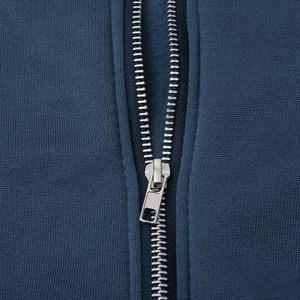 High Quality <b>Women</b> Navy Blue Regular Sleeve Solid <b>Fleece</b> Zip up Hoodie with Drawstring Hood Front Logo Wholesale Manufacturer - Product Image 3