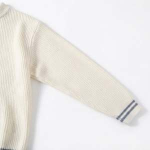 Pull en tricot côtelé blanc à col contrastant, pull épais, tricot d'hiver, vêtements personnalisés, fabricant OEM ODM, fournisseur - Product Image 5