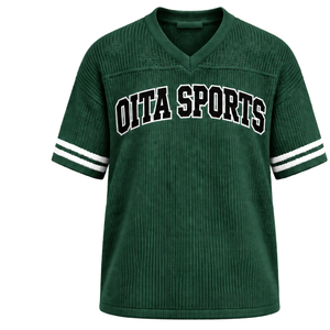 Camiseta Deportiva Verde Bosque de Punto con Cuello en V, Manga Corta, Ribete a Rayas, Personalizable, Transpirable, Holgada, Informal, para Equipo Atlético - Product Image 1