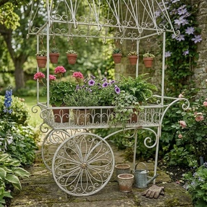 1-Tier <b>Vintage</b> Wrought Iron Circular <b>Plant</b> <b>Stand</b> Epoxy Coated Flower Pot Rack for Indoor Outdoor Garden Decor - Product Image 4