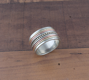 Wholesale 925 Sterling Silver Metal Band <b>Ring</b> Two-Tone Copper Design <b>Ring</b> Handcrafted Silver and Brass Band Jewelry Supplier - Product Image 2