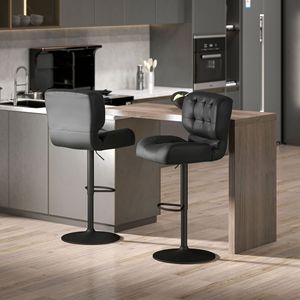 Juego de 2 Taburetes de Bar Negros Contemporáneos, Ajustables en Altura, con Cojín Acolchado Grueso y Reposapiés de Metal, para Uso en Interiores o Exteriores - Product Image 2