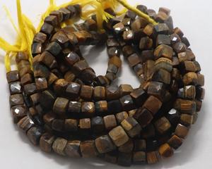 AAA Natural Yellow Tiger Eye Faceted Cube Beads 8-9 MM Box Shape 8 Inch 3D Cube Beads Tiger Eye <b>Gemstone</b> For Jewelry Making Bulk - Product Image 6