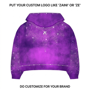 Sudadera con Capucha Premium de 420 GSM, Algodón y Poliéster, Lavado Ácido Morado, con Pedrería, Logotipo Personalizado, OEM, ODM - Product Image 1