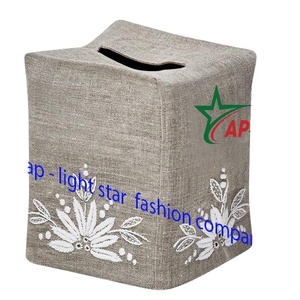 VNAP Housse de boîte à mouchoirs brodée en coton/lin/tissu mélangé, motif blanc bleu corail, design original, suspendue, portable, durable, pratique - Product Image 5