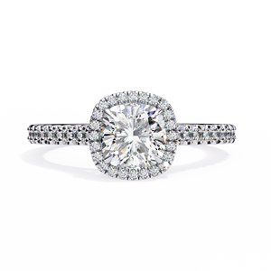 Bague de fiançailles classique en or jaune 14 carats avec pavé de diamants, taille coussin 1,5 carat, halo de diamants, certifiée IGI, diamant de laboratoire, cadeaux d'anniversaire et de mariage - Product Image 5