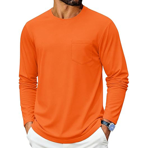 T-shirt à manches longues pour homme, 100% coton tricoté, col rond, couleur personnalisée, séchage rapide, respirant, coupe ample, style décontracté - Product Image 4