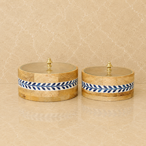 Conteneurs de rangement en bois design avec couvercles en verre, motif bleu décoratif, ensemble de bols en bois de qualité supérieure pour la cuisine avec couvercle en verre - Product Image 2