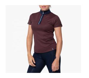Camisetas de montar a caballo para mujer, camisas ecuestres de manga corta, botones de cuello de montar y camisa con cremallera, venta al por mayor - Product Image 1