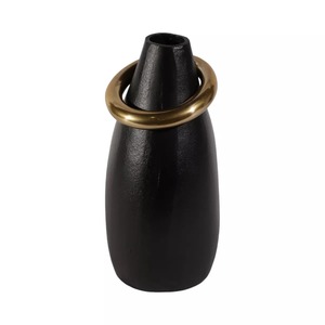 Vase de table moderne en métal noir Halo Bloom 14H, décoration artisanale - Product Image 2