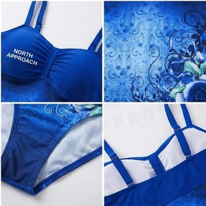 Traje de Baño de Una Pieza para Mujer North Approach, Estampado Floral, Fruncido, Sin Tirantes, Azul - Product Image 4