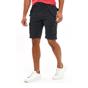 Men Black Cargo Shorts Mid Waist Elastic Closure Solid Color Casual Wear Breathable Cotton Bermuda Shorts With Pockets - Product Image 3