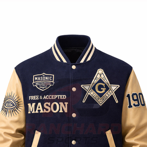 Veste universitaire personnalisée d'inspiration maçonnique – Corps en laine de qualité supérieure avec manches en cuir PU et symboles brodés - Product Image 2