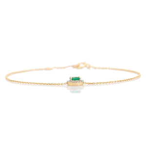 Productos Más Vendidos, Pulsera Halo con una Sola Piedra de Esmeralda y Diamante, Ligera y Delicada, Joyería de Oro Amarillo Real de 14K - Product Image 5