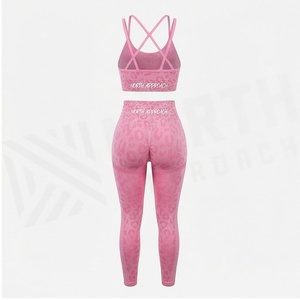 Conjunto de Yoga de 2 Piezas North Approach, Estampado de Leopardo Rosa, Tirantes Cruzados, Leggings de Cintura Alta, Ropa Deportiva Transpirable - Product Image 2