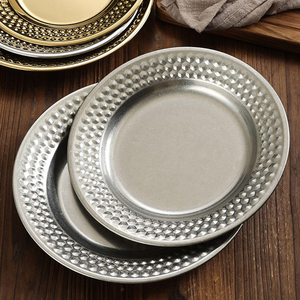 Stainless Steel Round Platter Hammered Design Creative Dessert Serving Tray Elegant Snacks Display for Parties Events <b>Decorative</b> - Product Image 1