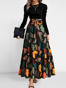 Vestido Largo Bohemio de Poliéster para Mujer, Estilo Vintage Sari, Talla Única, Corte Regular, Transpirable y Elegante para la Noche - Product Image 1