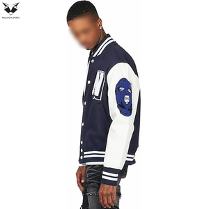 Navy Blue Varsity <b>Jacket</b> Men <b>White</b> Sleeve Letter Embroidery Bomber <b>Jacket</b> Streetwear Casual Slim Fit Baseball Coat - Product Image 2