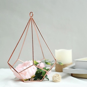 Portavelas Geométrico de Metal de Cobre con Copa de Vidrio, Decoración Moderna para Colgar Velas de Té, para Mesa de Hogar, Patio, Exhibición - Product Image 1