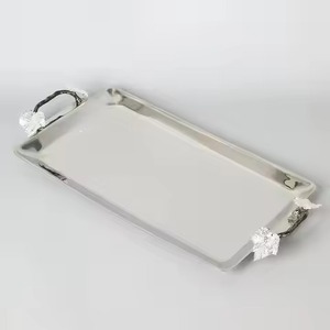 Plateau de service rectangulaire en métal, design minimaliste poli, durable, idéal pour les fêtes, couleur unie, en acier inoxydable – Vente chaude - Product Image 1