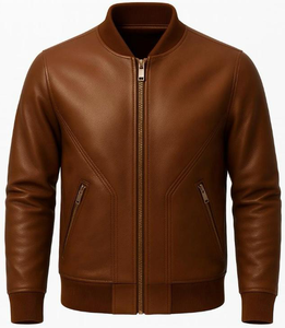 Veste en cuir véritable de haute qualité, confortable, nouveau design, avec col montant et logo sur le devant, respirante, pour homme, hiver - Product Image 1