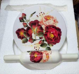 Printed Design Marble Chakla Belan with Wooden Rolling <b>Pin</b> Handcrafted Roti Maker Board for Kitchen Baking - Product Image 3